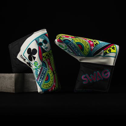 SWAG Golf Queen of Clubs black and white card themed blade putter golf headcover.
