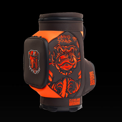 SWAG Golf Cleveland Browns Den Caddy Cooler featuring "Dawg Pound" bulldog artwork, bold orange and brown graphics.