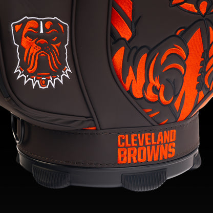 Close-up of the "Dawg Pound" bulldog artwork featuring bold orange and brown linework.