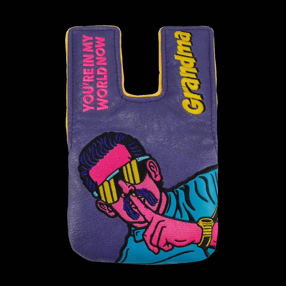 Rewind Golf x Happy Gilmore official Grandma themed purple and yellow center shaft mallet headcover.