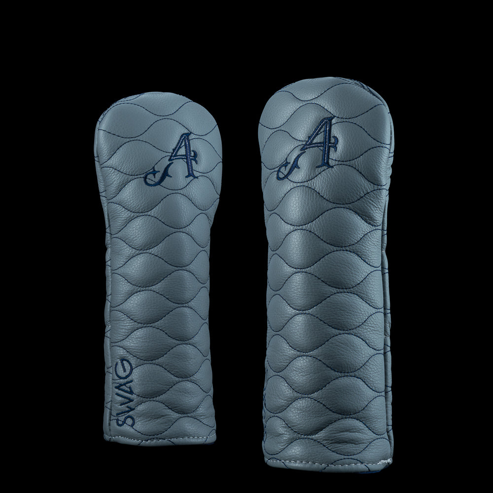 SWAG Golf x 4Aces official leather scale quilted grey fairway wood golf headcover with 4Aces logo.