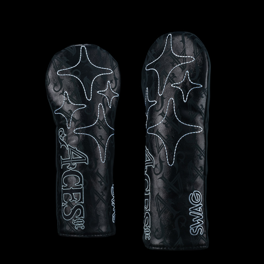SWAG Golf x 4Aces official black with monogram logo fairway wood golf headcover.
