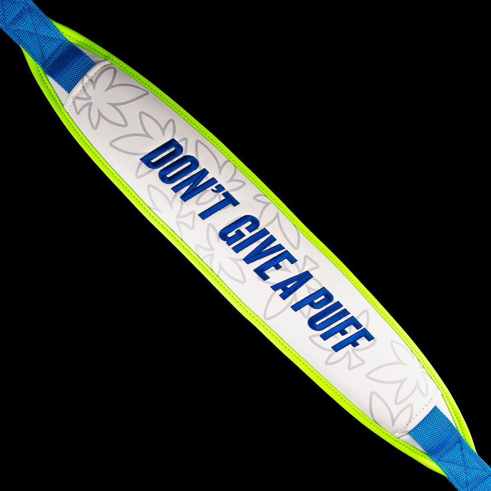 SWAG Golf x Vessel golf staff bag with 420 Royal Highness theme and blueberry kush colorway.