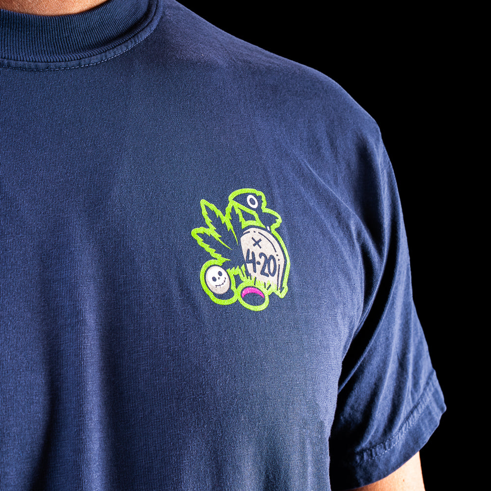 SWAG Golf Grim Reefer navy graphic print 420 themed short sleeve t-shirt.