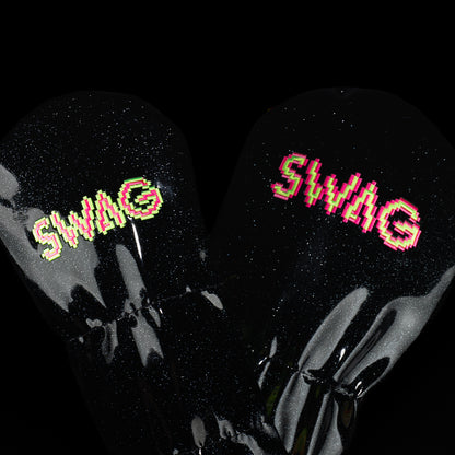 SWAG Golf Psychedelic 8-Bit mushroom video game themed golf wood cover set featuring a driver and fairway. 