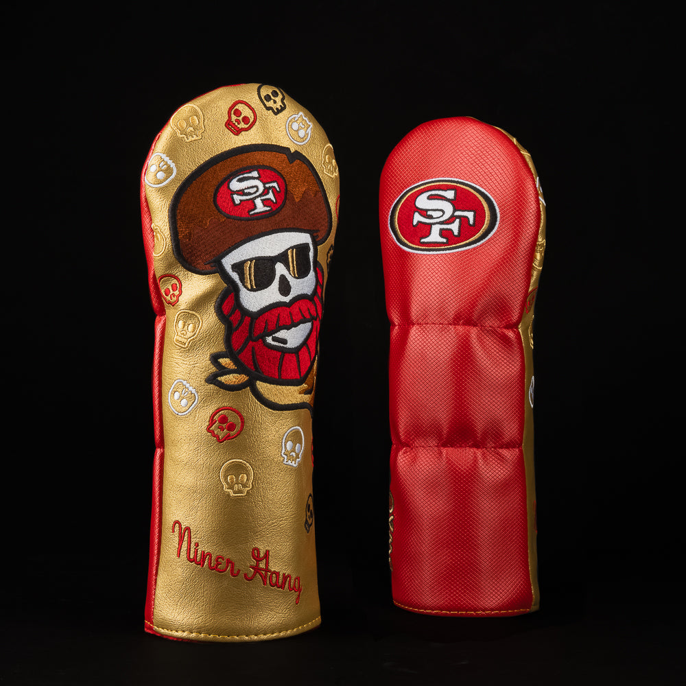 SWAG Golf x San Francisco 49ers Sourdough Sam skull gold and red fairway wood golf headcover made in the USA.