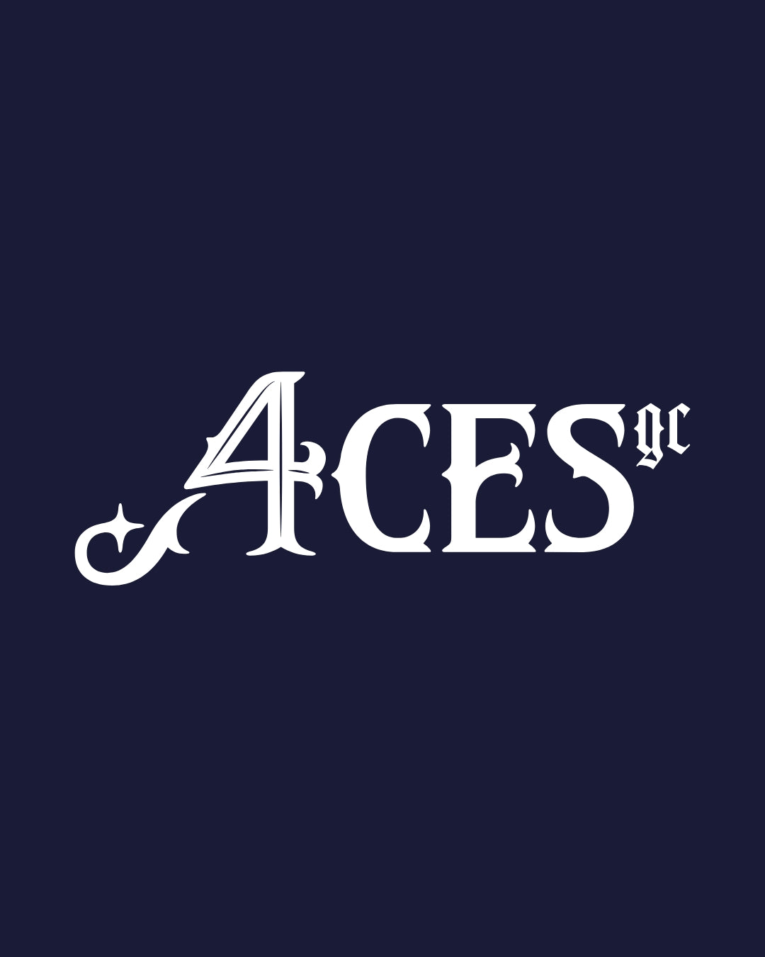 White 'ACES' logo on a dark blue background