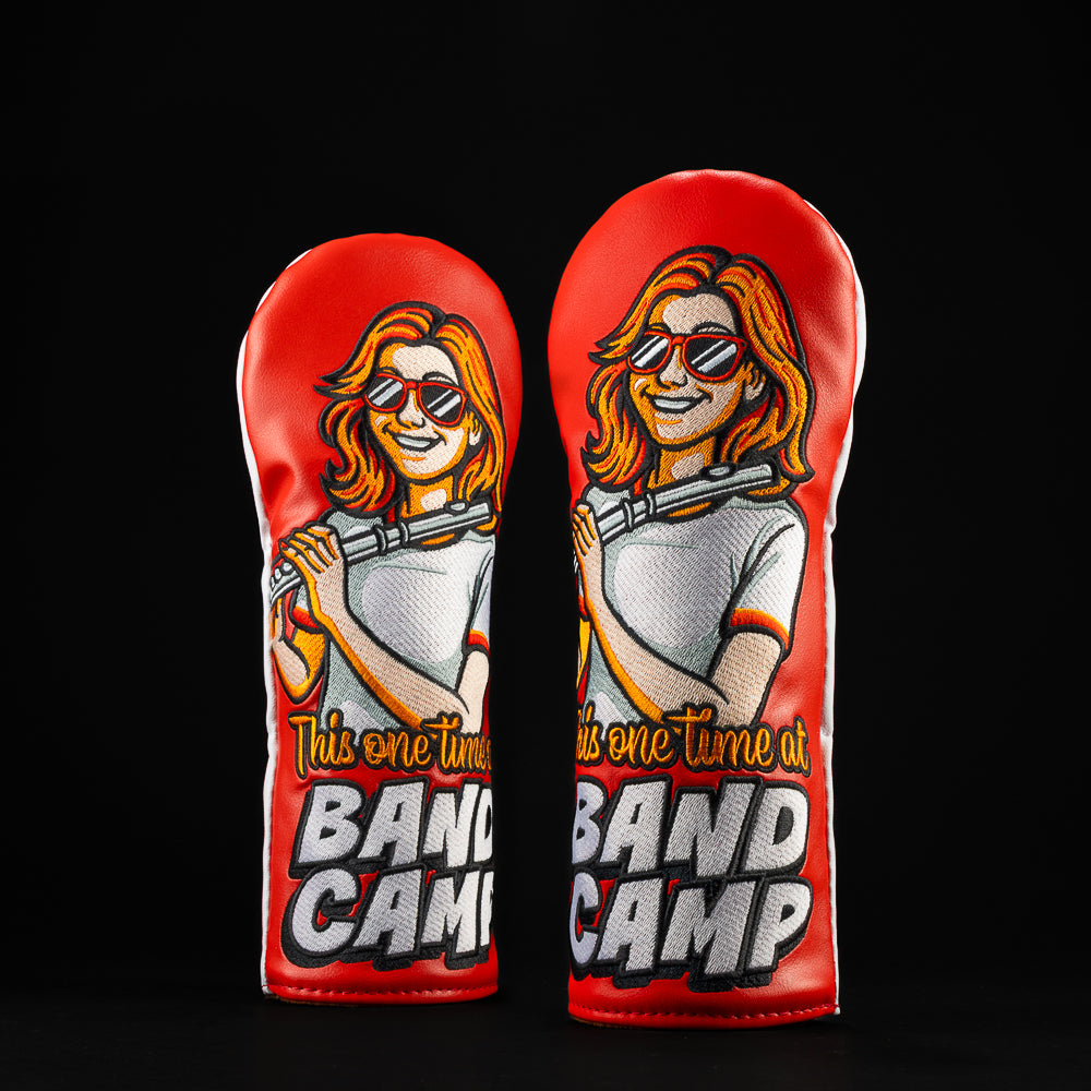 American Pie Michelle fairway cover with flute, sunglasses, and “This one time at band camp” design in bold SWAG style.