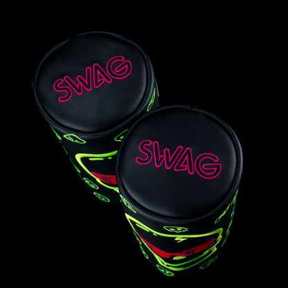 Top view of the Eclipse Pink & Bolt Skull Barrel Driver Cover with featured SWAG branding.