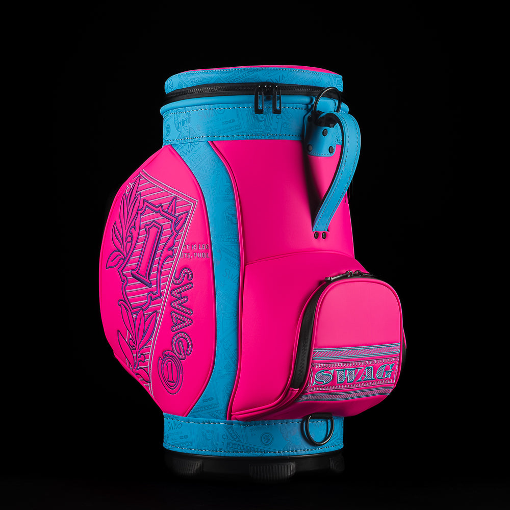 SWAG Golf Bubblegum George pink and blue dollar bill themed den caddy zippered cooler. 