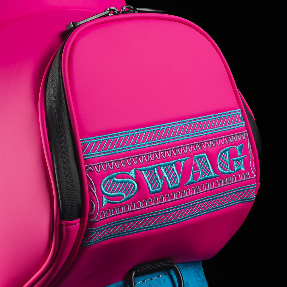 SWAG Golf Bubblegum George pink and blue dollar bill themed den caddy zippered cooler. 
