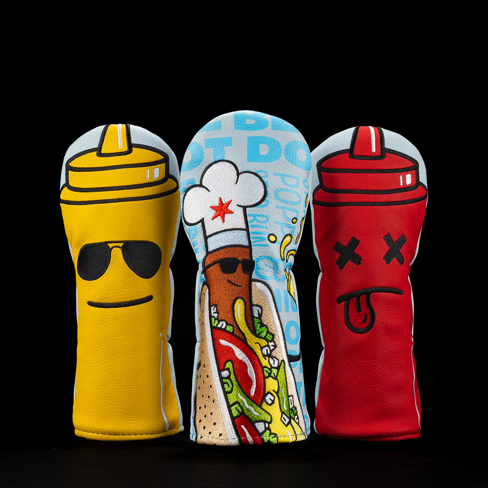 Chicago Collection hybrid covers featuring ketchup, mustard, and Chicago dog graphics.