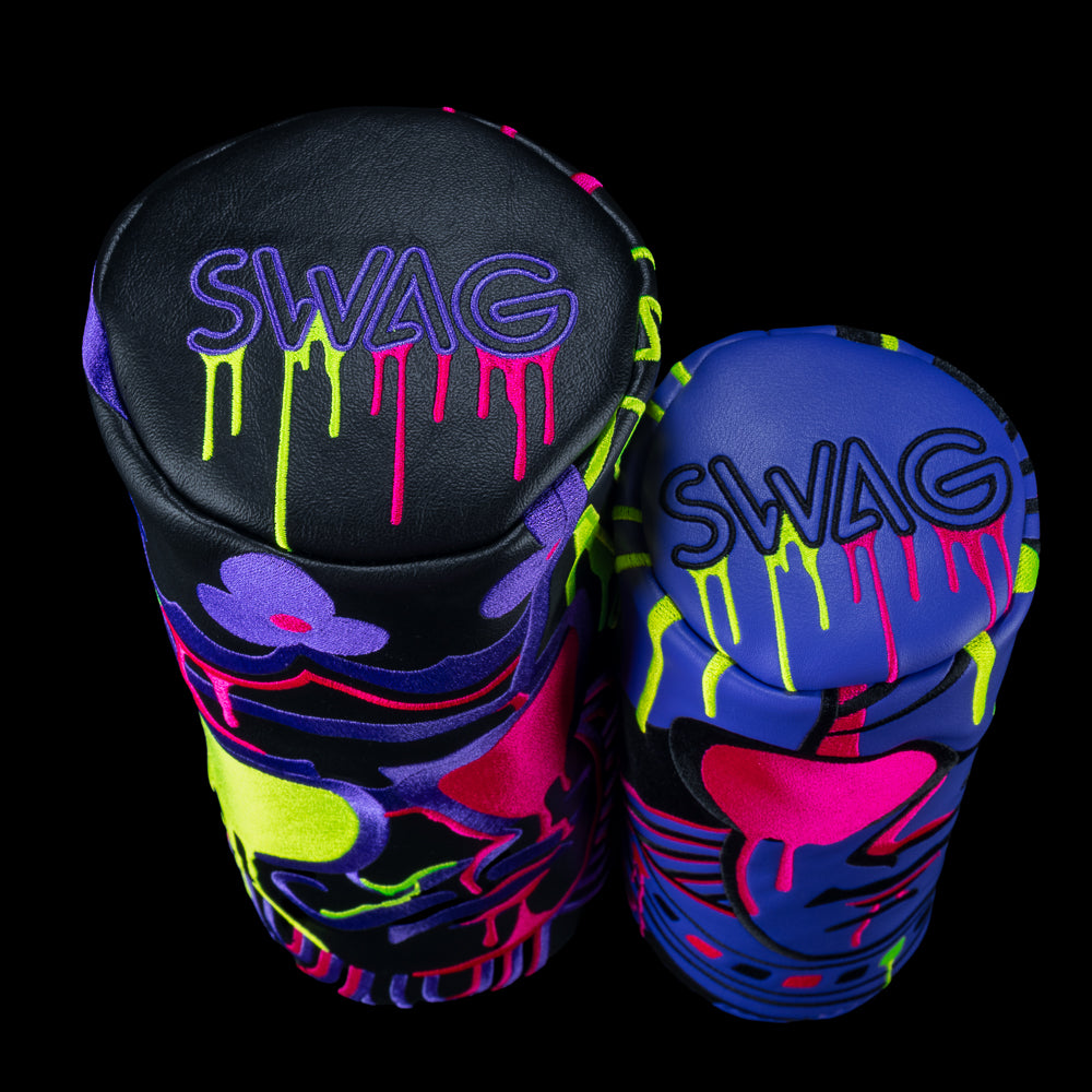 Top view of the Macro Drip Royalty King Barrel Wood cover set. Featuring dripping SWAG branding. 