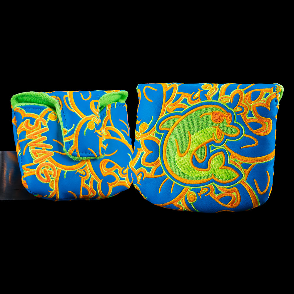 Stacked Flipper 2.0 mallet cover featuring repeated dolphin graphics and SWAG logo.