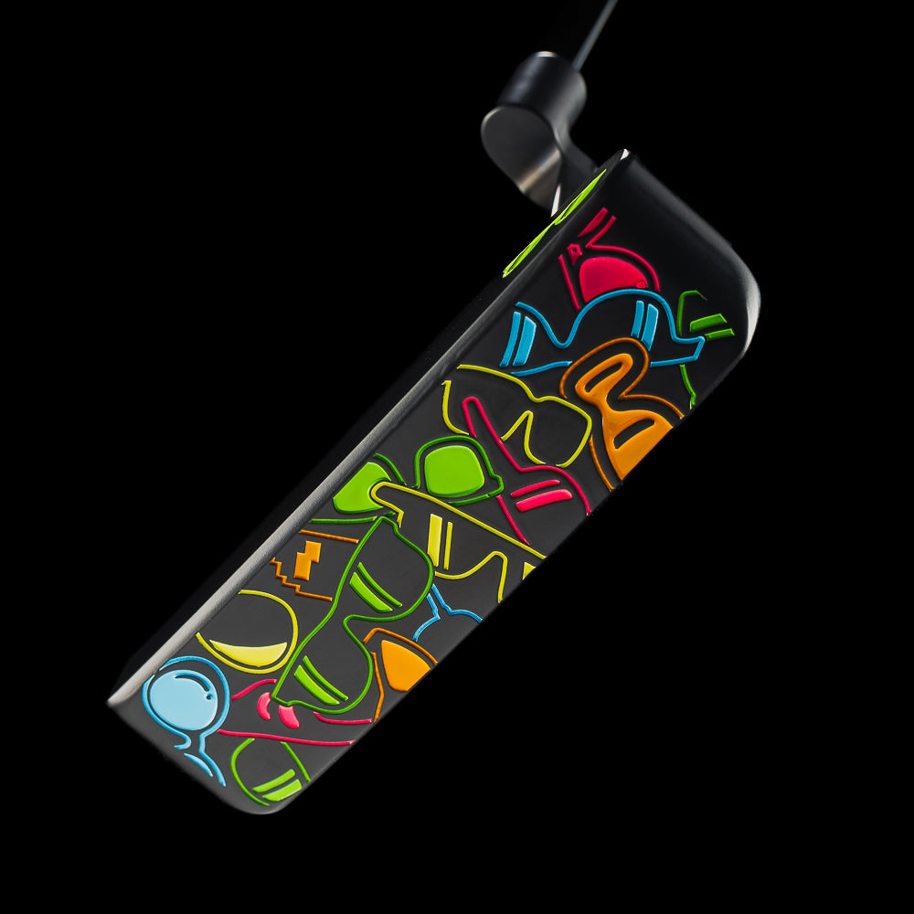 SWAG Golf stacked shades limited edition blade golf putter with multi-colored sunglasses design and black cerakote finish.