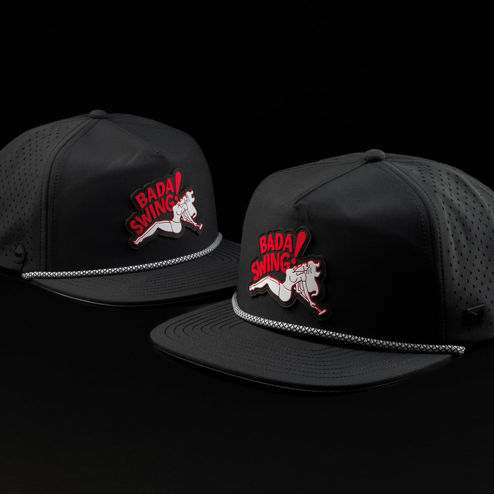 Swag x Melin Coronado black Bada Swing rope snapback performance golf hat.