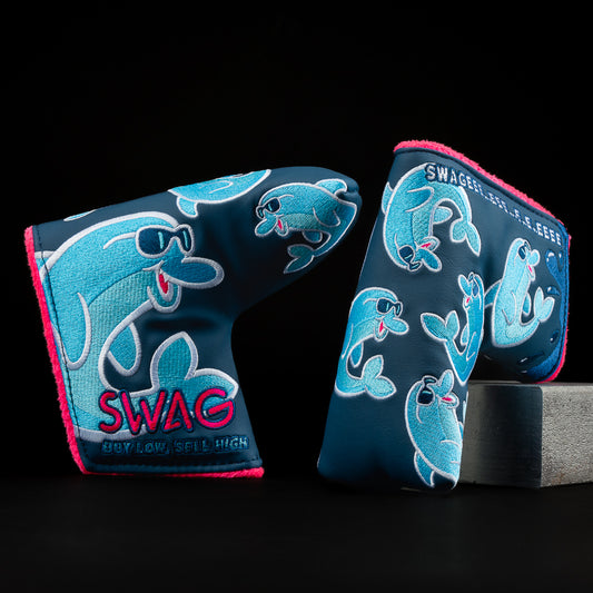 Sea Flipper Blade, teal, blue and magenta blade golf headcover made in the USA.