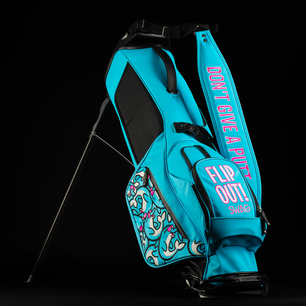 Swag x Vessel blue and pink flipper themed golf stand bag.