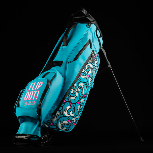 Swag x Vessel blue and pink flipper themed golf stand bag.