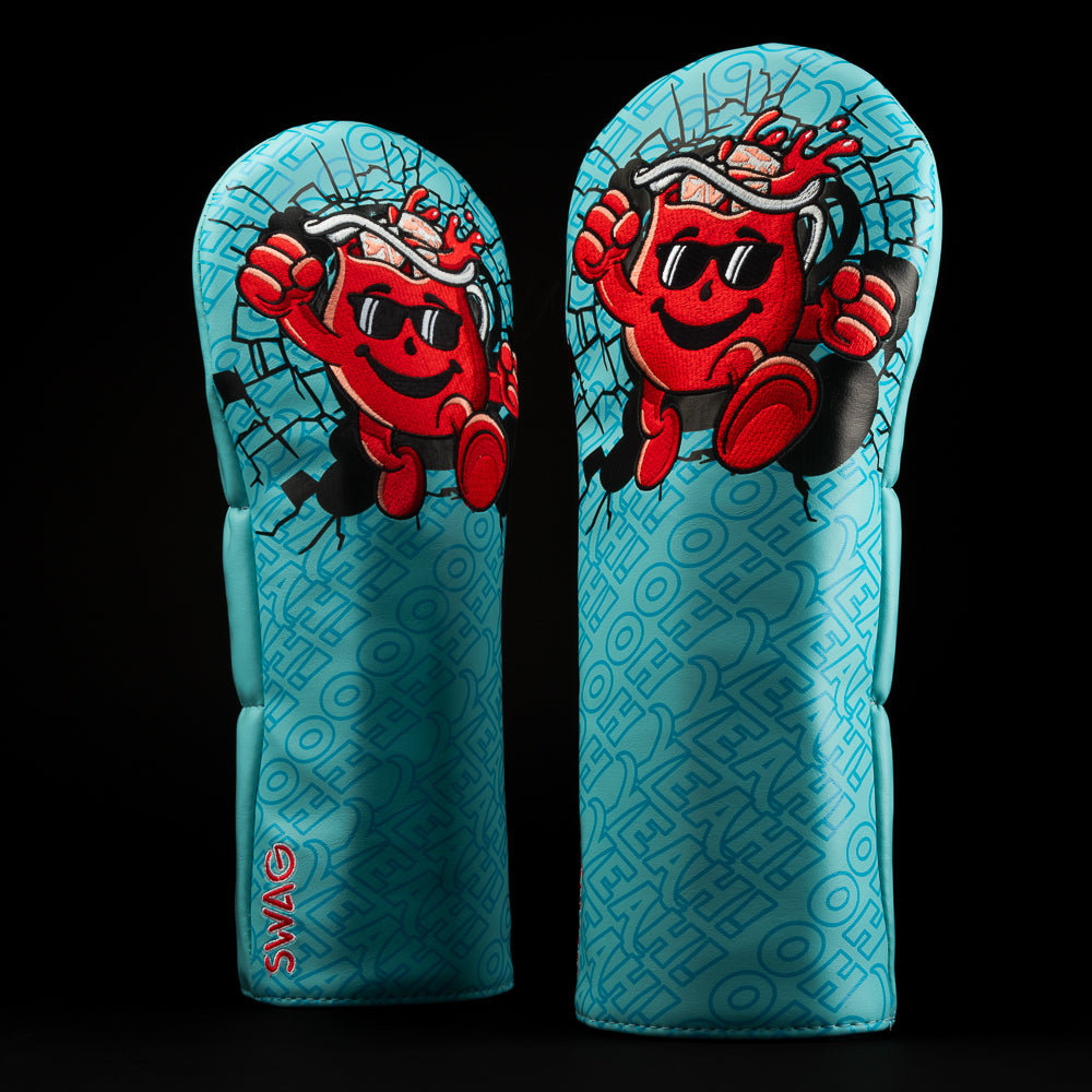 Officially licensed Kool Aid Breakthrough teal driver golf club head cover made in the USA.