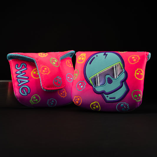 Swag putt viper skull swagenta, aqua, pink and, purple mallet putter golf headcover made in the USA.