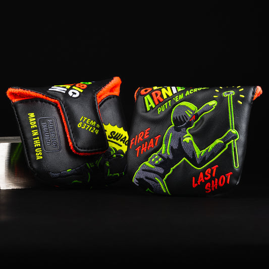 Swag Arnie Men black, orange, and green mallet putter golf headcover made in the USA.