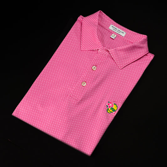 Swag x Peter Millar Azalea Skull Polo Shirt in pink with green and yellow. 