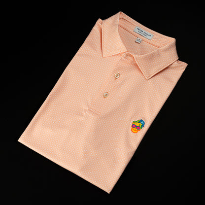 Swag x Peter Millar men's orange short sleeve performance golf polo shirt.