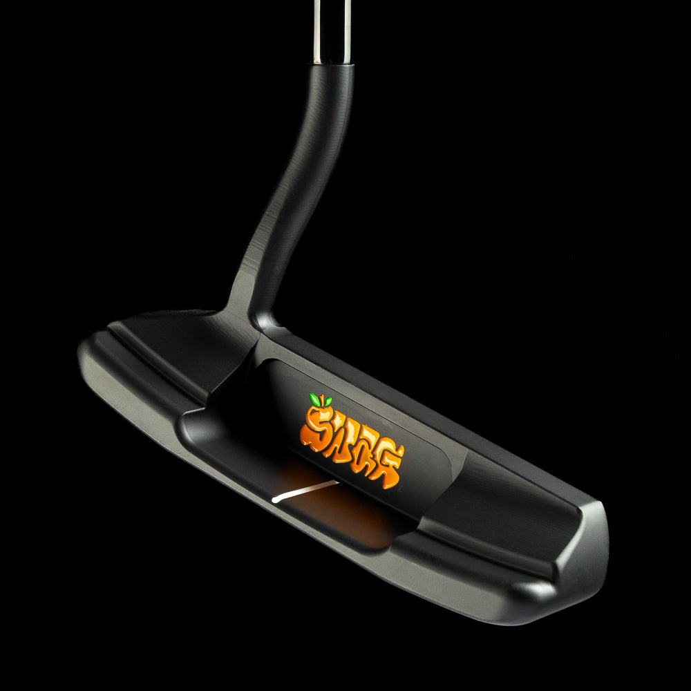 Stacked juicy peach Suave Too black cerakote peached themed golf putter made in the USA.