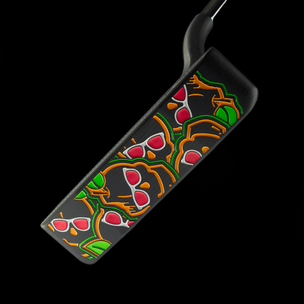 Stacked juicy peach Suave Too black cerakote peached themed golf putter made in the USA.