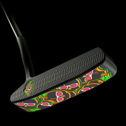 Stacked juicy peach Suave Too black peach themed golf putter made in the USA.