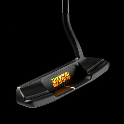 Stacked juicy peach Suave Too black peach themed golf putter made in the USA.