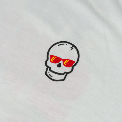 Skull with orange sunglasses.