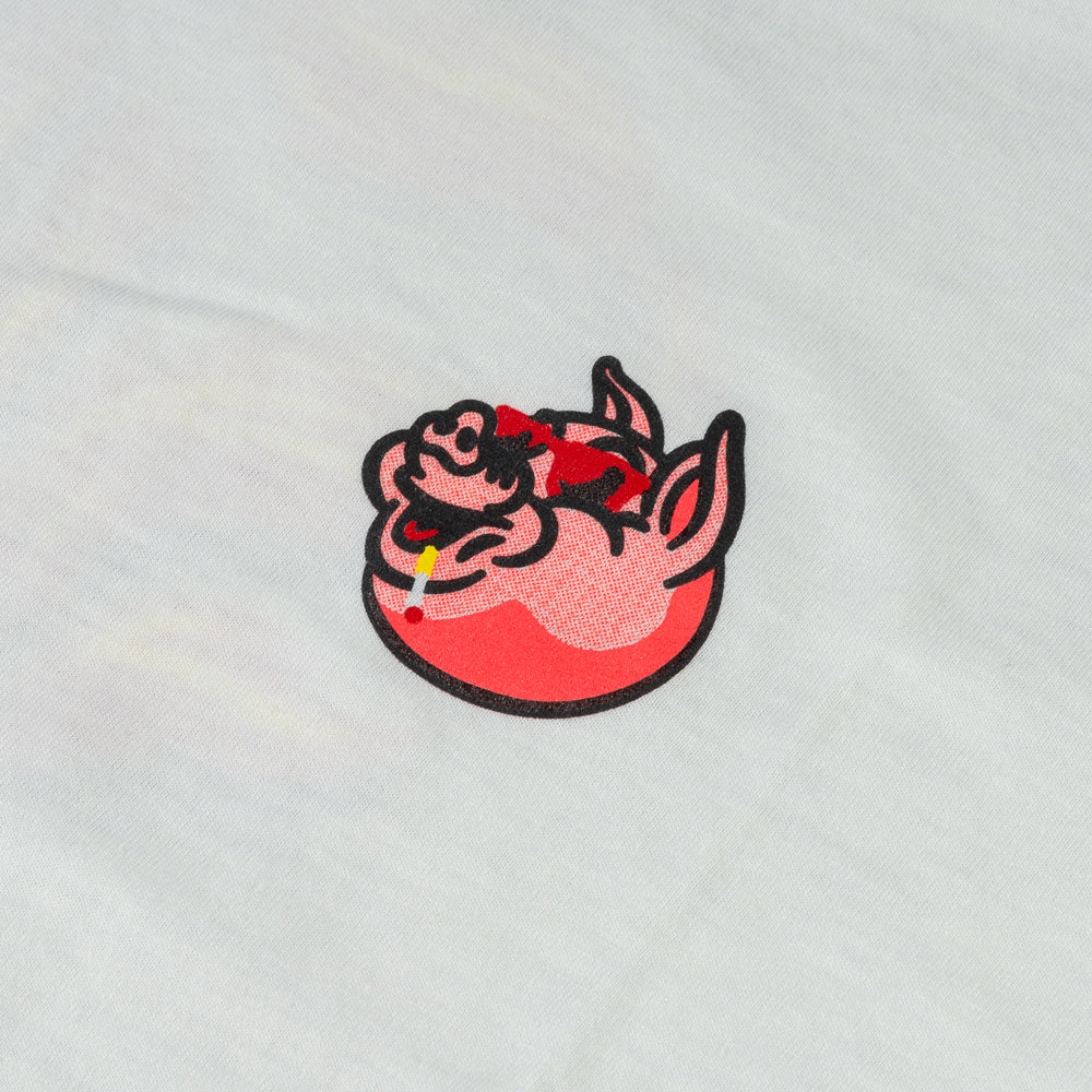 Pink Pig character smoking a cig.