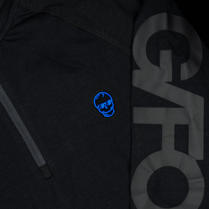 Swag x G/Fore hooded luxe men's long sleeve black quarter zip golf clothing.