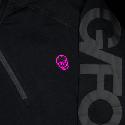 Swag x G/Fore hooded luxe men's long sleeve black quarter zip golf clothing.