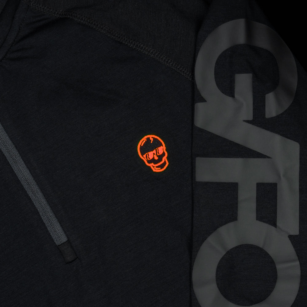 Swag x G/Fore hooded luxe men's long sleeve black quarter zip golf clothing.