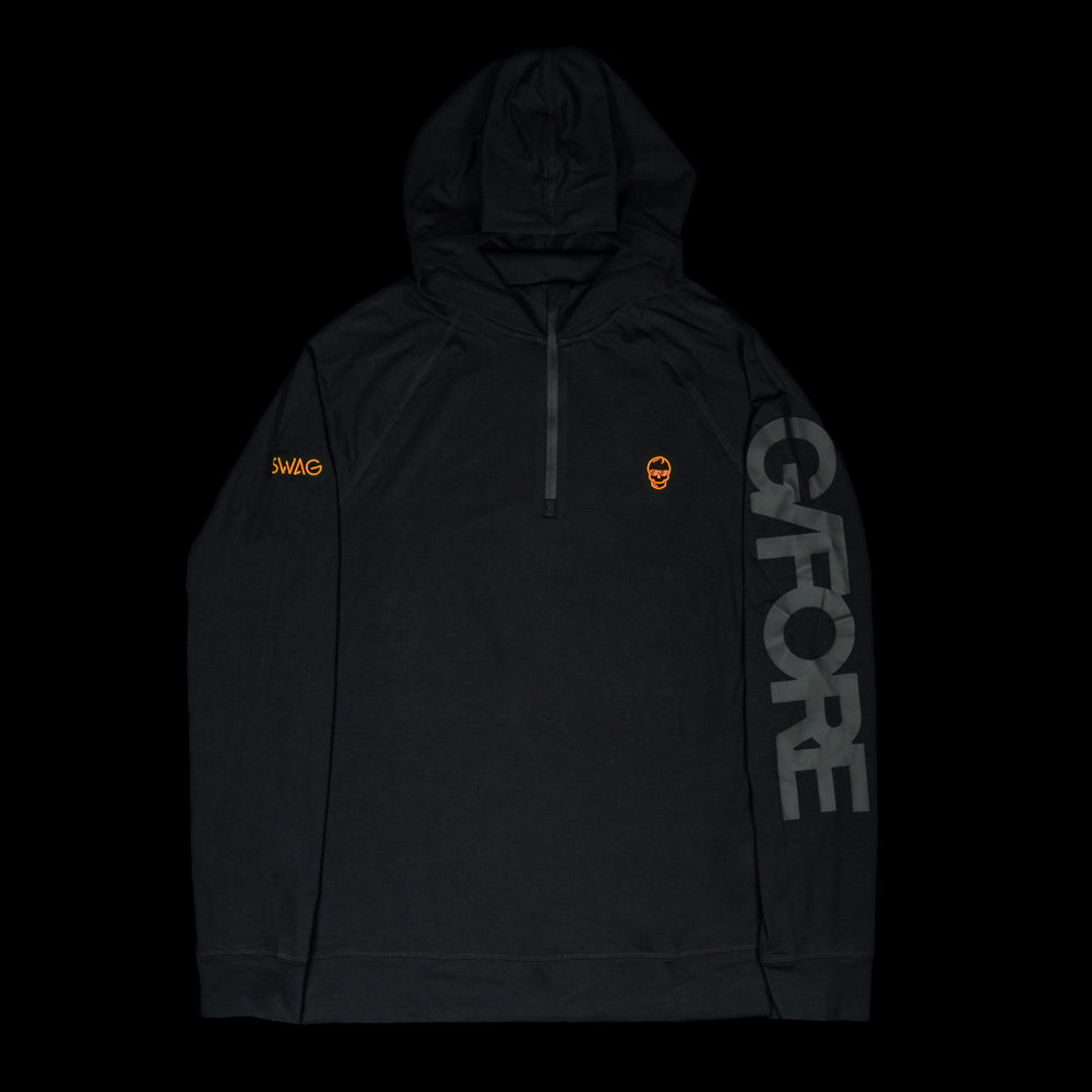 Swag x G/Fore hooded luxe men's long sleeve black quarter zip golf clothing.