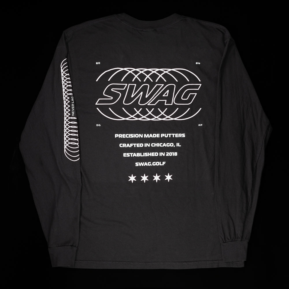 SWAG Golf Precision Made black long sleeve men's graphic golf t-shirt.