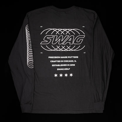 SWAG Golf Precision Made black long sleeve men's graphic golf t-shirt.