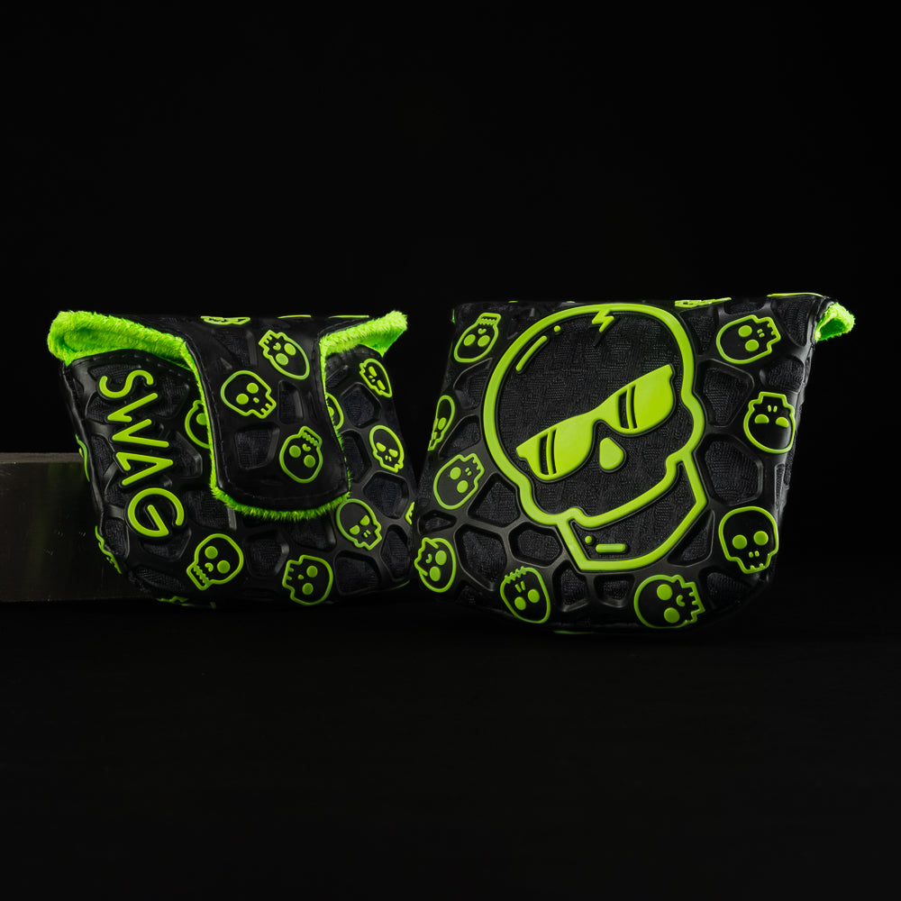 Black and neon green SWAG skull mallet golf headcover made with TPU material.