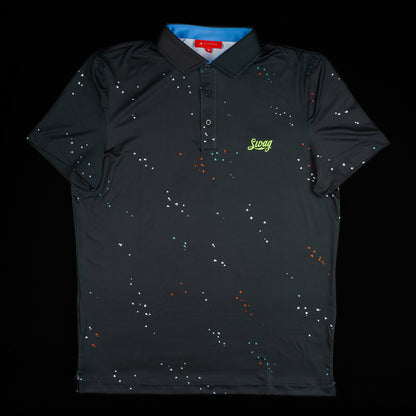 SWAG x Redvanly men's black short sleeve performance golf polo shirt.