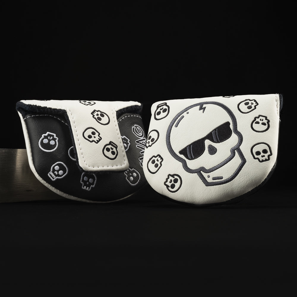 SWAG Golf black and white skull mallet putter golf headcover made in the USA.