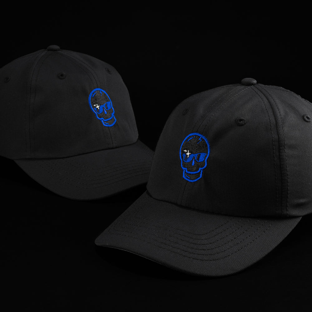 Blue Sparkle Skull Black Hat