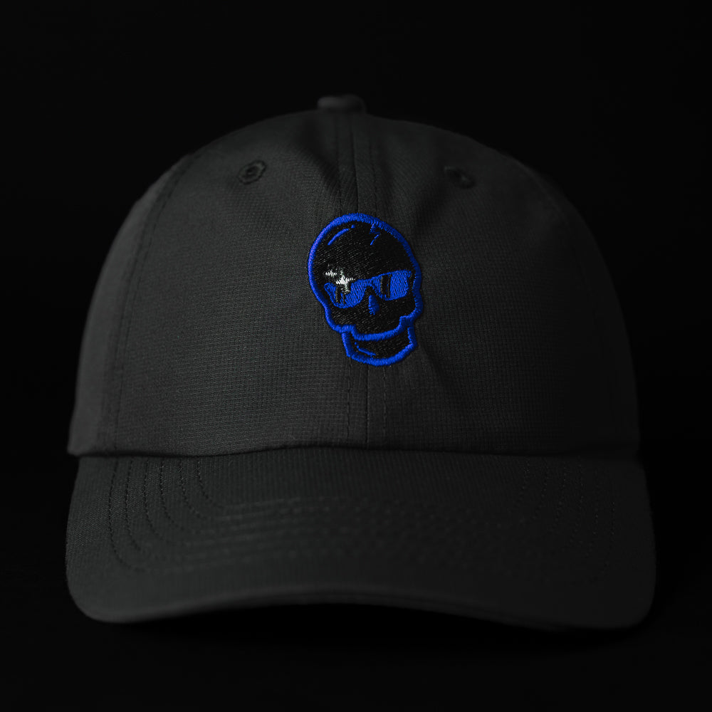 Blue Sparkle Skull Black Hat