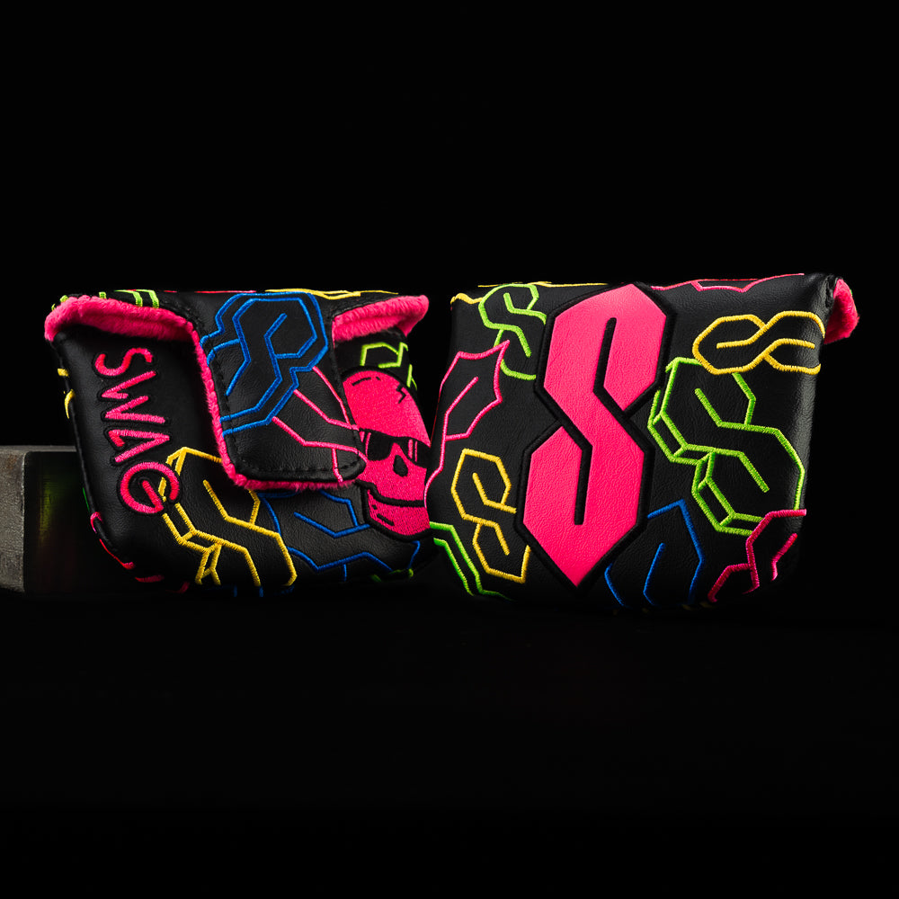 SWAG Golf mallet golf headcover with neon cool s symbols.