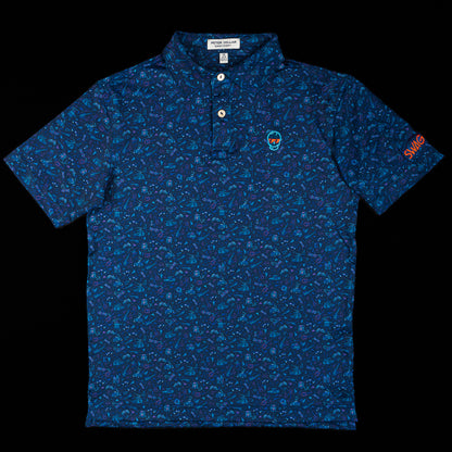 Swag x Peter Millar youth blue short sleeve golf polo shirt.