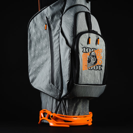 Swag x Vessel Big Ben gray and orange golf stand bag.