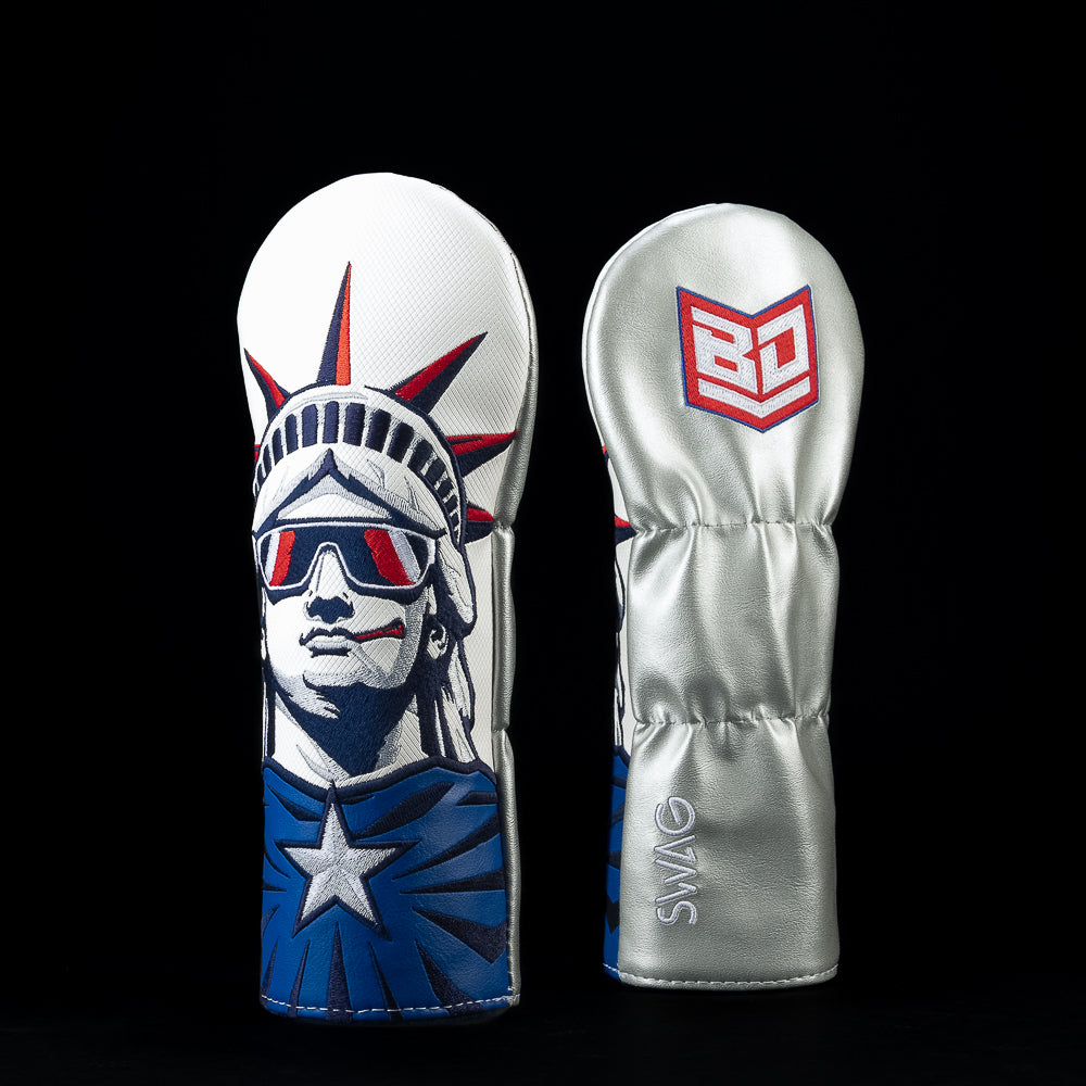 SWAG Golf x Bryson DeChambeau lady liberty with shades and tee in her mouth fairway wood golf headcover.