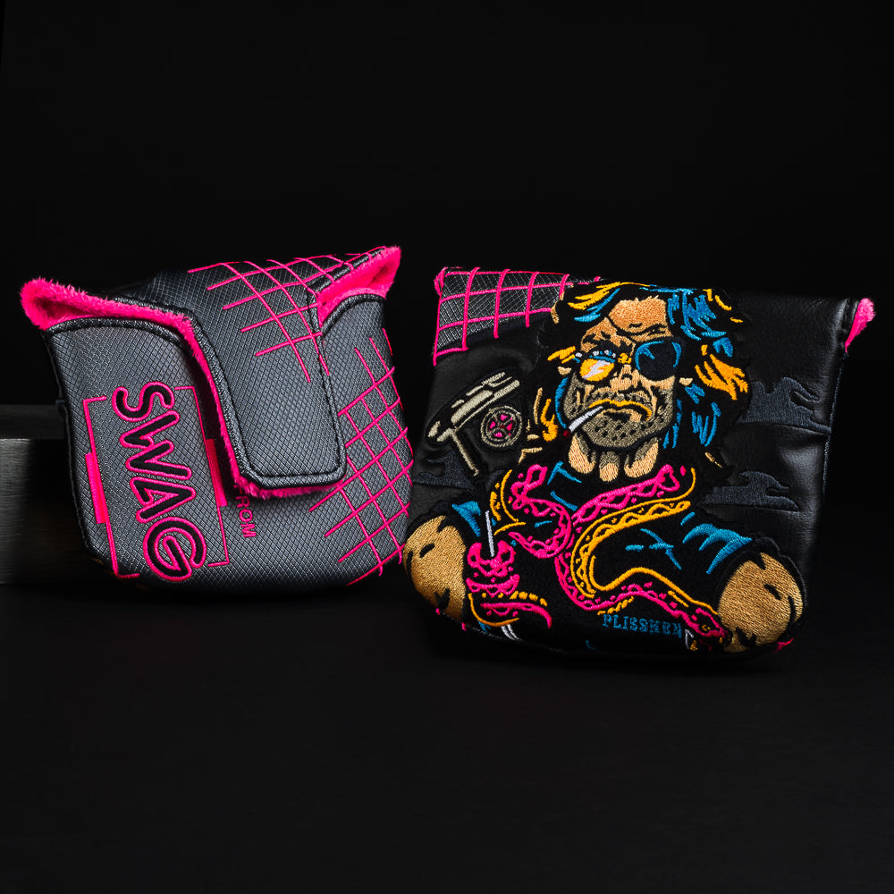 Call me snake Escape from Swag special black and pink blade mallet golf head cover made in the USA.